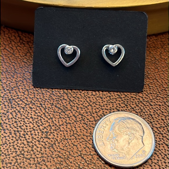 Small Open Heart With Crystal Stud Earrings- Silver - Picture 2 of 4